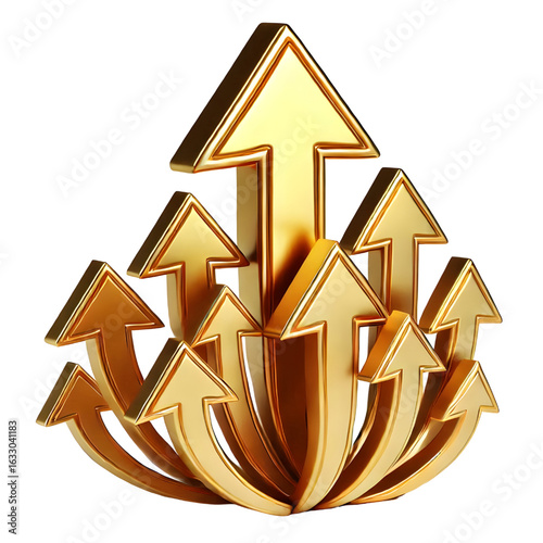 rising gold arrow 3d render icon isolated on white background