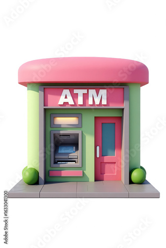 Colorful cartoon style atm building design.