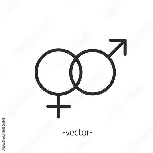Male female gender symbols intertwined abstract line art vector