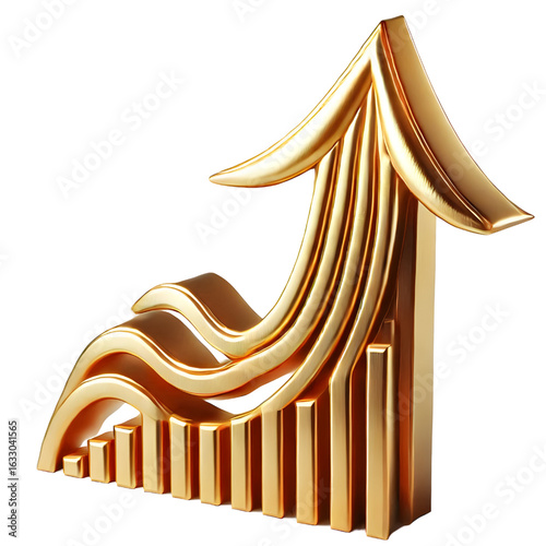 rising gold arrow 3d render icon isolated on white background
