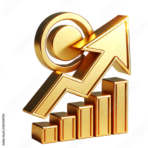 rising gold arrow 3d render icon isolated on white background