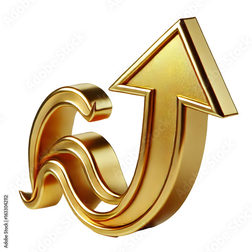 rising gold arrow 3d render icon isolated on white background