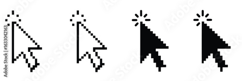 Pixelated cursor icons with clicking animation pointer mouse