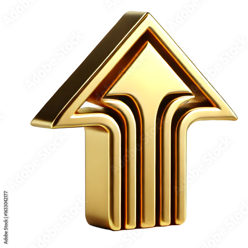 rising gold arrow 3d render icon isolated on white background