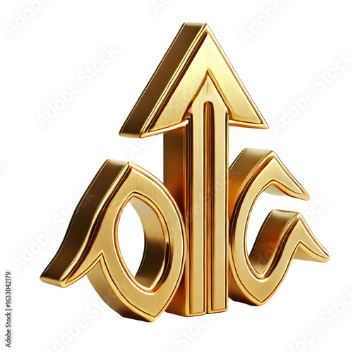 rising gold arrow 3d render icon isolated on white background