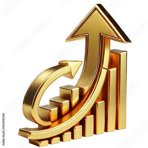 rising gold arrow 3d render icon isolated on white background