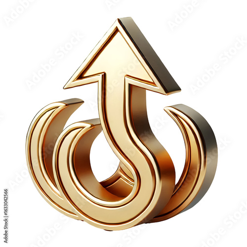 rising gold arrow 3d render icon isolated on white background