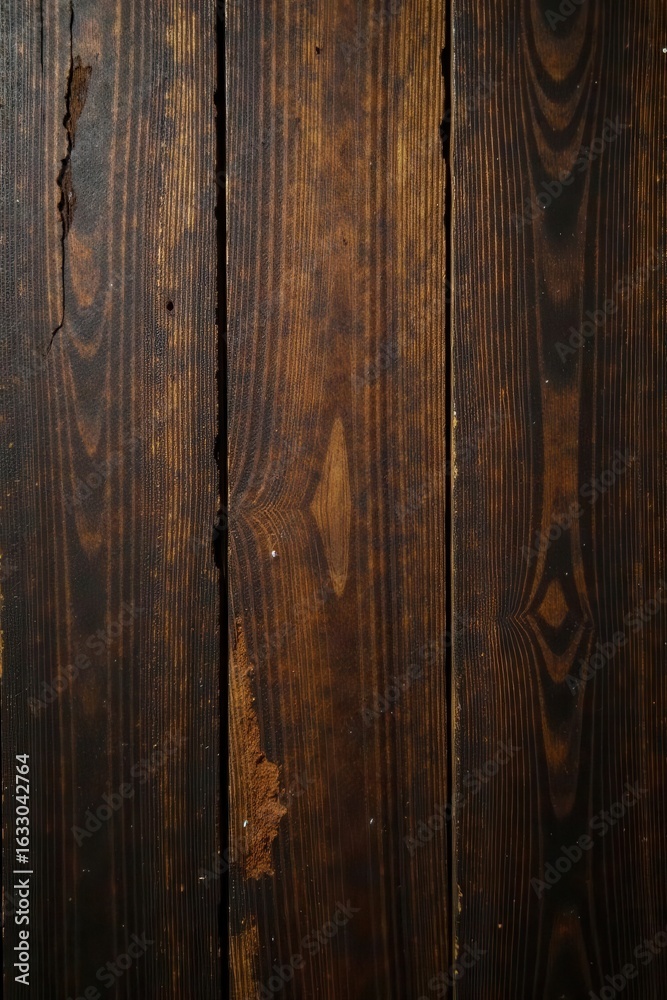Naklejka premium Dark burnt oak wood banner, deep brown hues, distressed surface, long format , wooden texture, burned wood, old wood