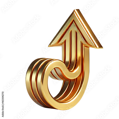 rising gold arrow 3d render icon isolated on white background