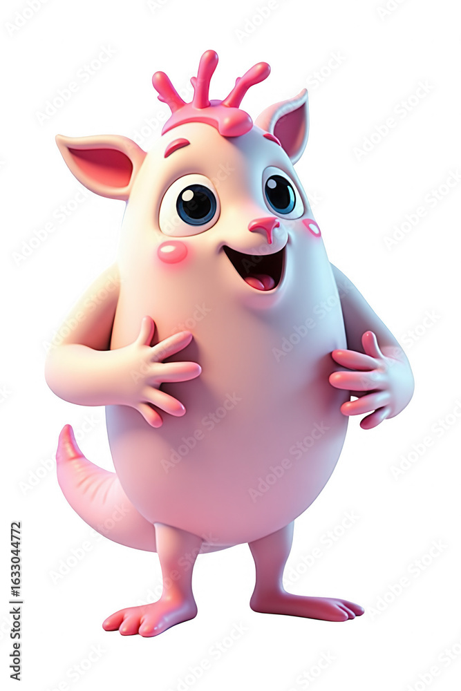 Naklejka premium Playful pink cartoon creature with a crown-like headpiece.