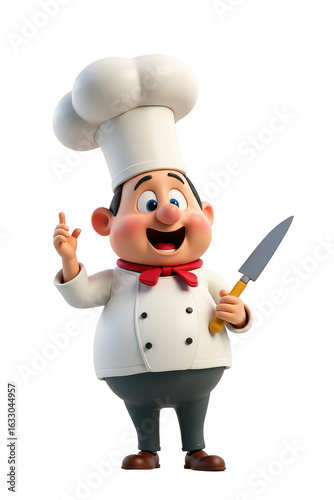 Cheerful cartoon chef holding a knife.