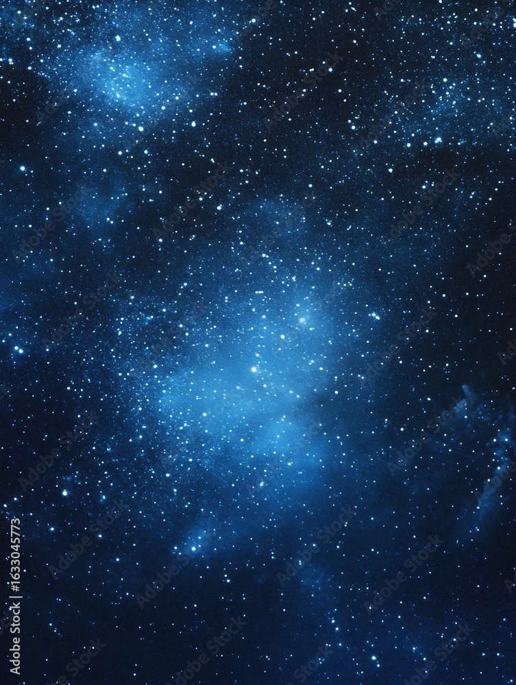 Fototapeta premium Starry sky background, blue night sky full of stars, glowing stars in the dark space, starry background, dark night, stars in the distance, starlight, dark background with a blue glow, night sky. 