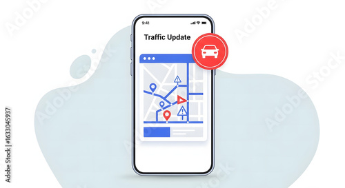 Smartphone with a Traffic Update Notification: A Real-Time Alert on a Navigation App Showing a Road Closure or Traffic Jam