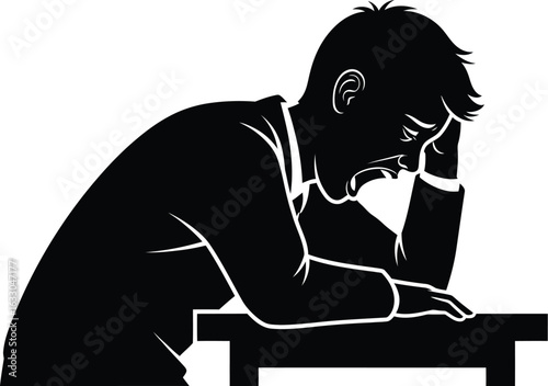 A silhouette of a man expressing sadness and despair, conveying feelings of depression, stress, and anxiety, representing the weight of lifes burdens and challenges