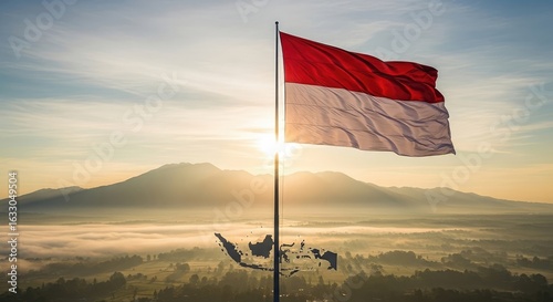 National flag waving sunrise
