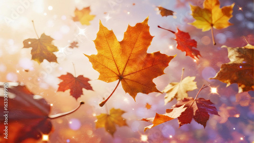 Autumn leaves in the warm sunshine