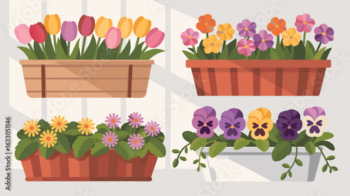 Colorful Spring Flowers in Window Boxes Tulips, Daisies, Pansies, and More!