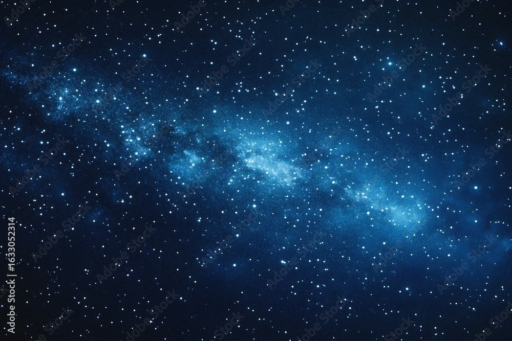 Obraz premium Starry sky background, blue night sky full of stars, glowing stars in the dark space, starry background, dark night, stars in the distance, starlight, dark background with a blue glow, night sky. 