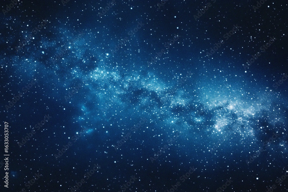 Obraz premium Starry sky background, blue night sky full of stars, glowing stars in the dark space, starry background, dark night, stars in the distance, starlight, dark background with a blue glow, night sky. 
