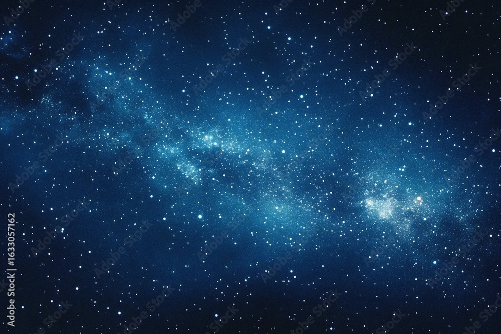 Obraz premium Starry sky background, blue night sky full of stars, glowing stars in the dark space, starry background, dark night, stars in the distance, starlight, dark background with a blue glow, night sky. 