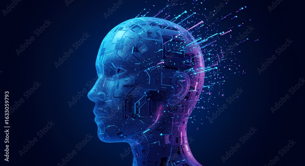 Fototapeta premium Abstract Design of Purple Sci-Fi Human Brain with Digital Elements
