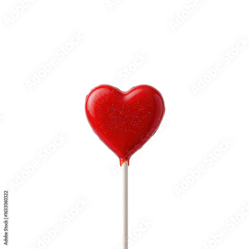 Bright Red Heart Shaped Lollipop with Lollipop Stick on Transparent background