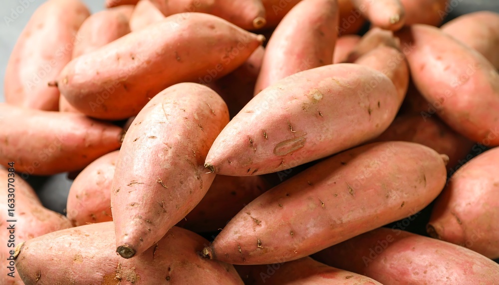 Freshly Harvested Sweet Potatoes Organic with Healthy Food, and on Dark Background. Freshly Harvested Sweet Potatoes Organic with Healthy Food, and on Dark Background.