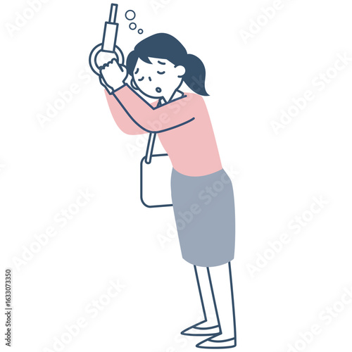 つり革につかまったまま居眠りする若い女性