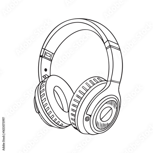 Modern flat design black headphones icon for advertising