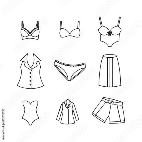 Elegant lingerie line art icons for fashion and beauty