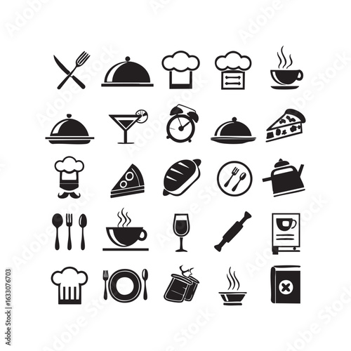 Collection of flat restaurant icons for food service and dining