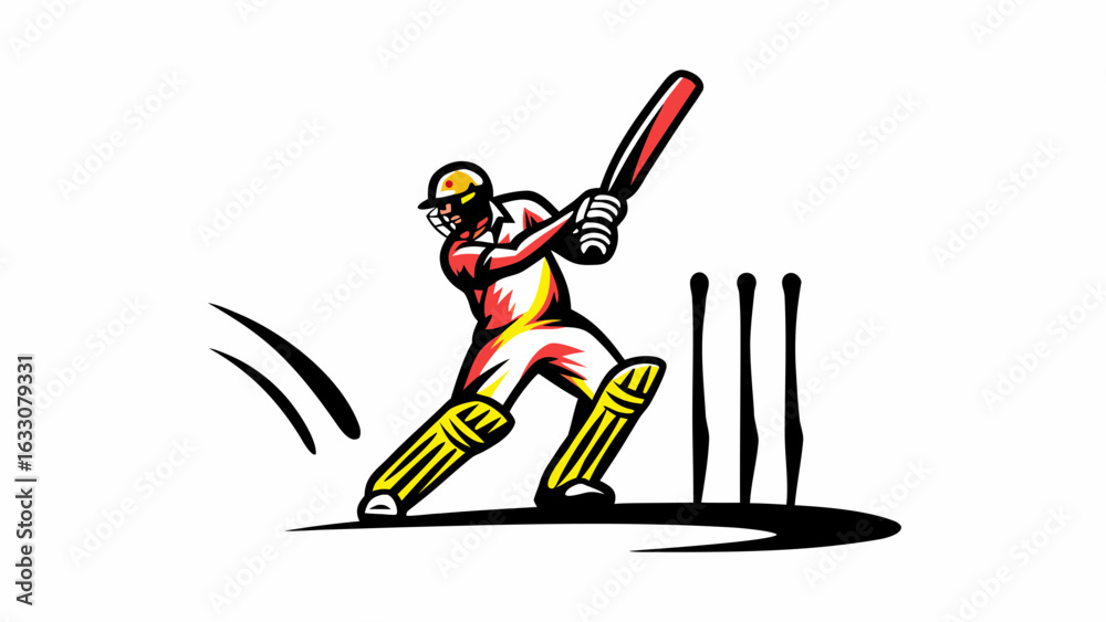 Fototapeta premium Cricket Action Illustrations – Batting Poses and Dynamic Sport Scenes