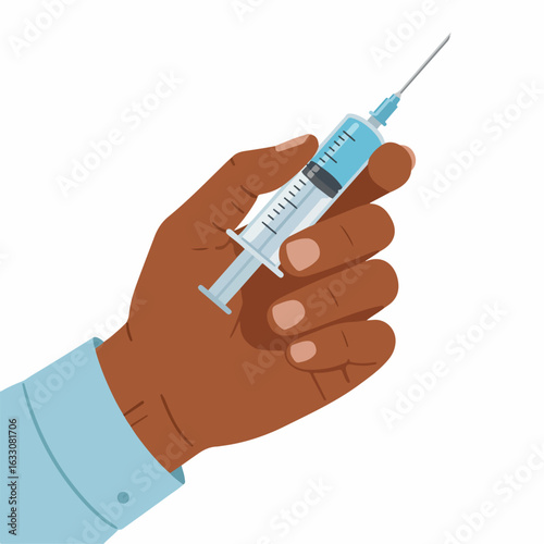 Ready for action: Medical illustration of a hand positioning syringe for injection or vaccination