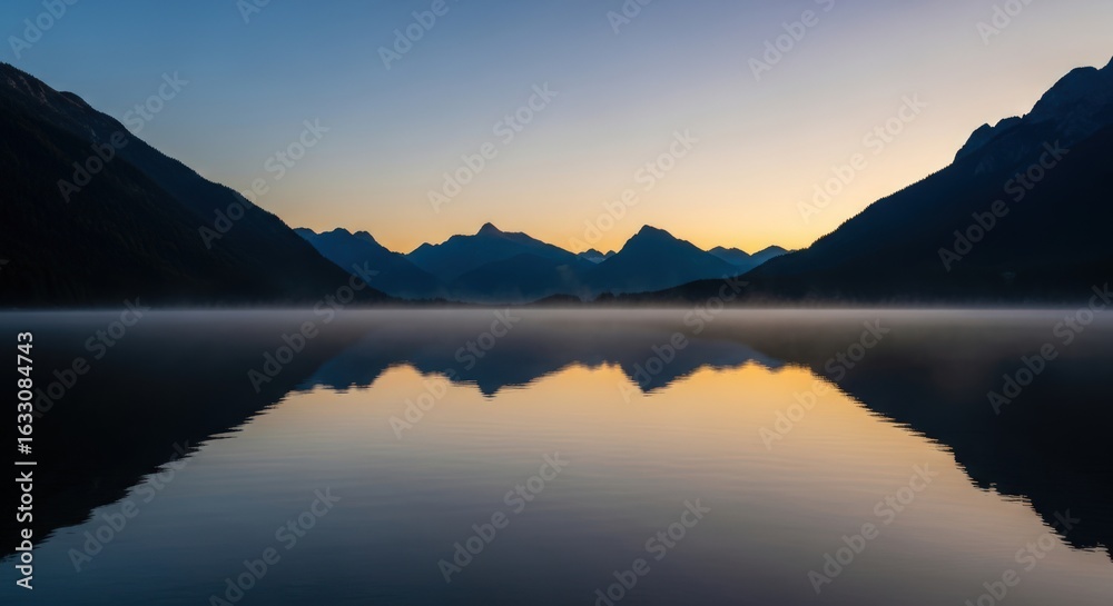 custom made wallpaper toronto digitalSerene Lake Reflection at Dawn: Mountain Silhouette and Calm Water
