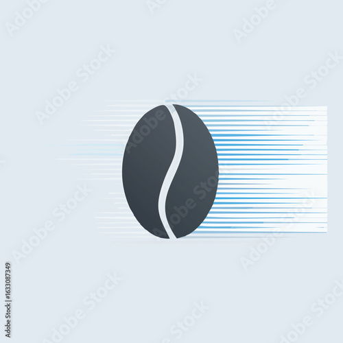 Silhouette of a coffee bean in motion against a light background.