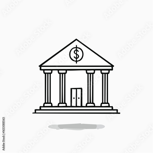 A minimalist line icon representing a bank or financial institution. This vector illustration symbolizes the concept of finance, economy, and investment.