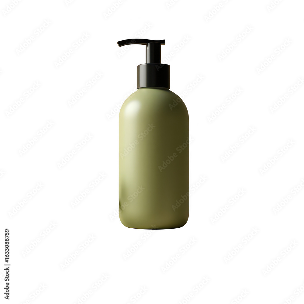 Fototapeta premium Empty olive green plastic pump bottle against a black background.