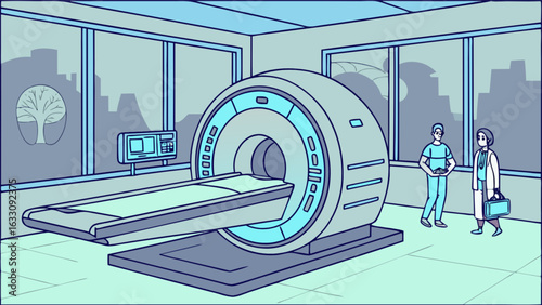 Mri scan imaging radiology medical equipment in hospital with doctor and patient for diagnosis and treatment