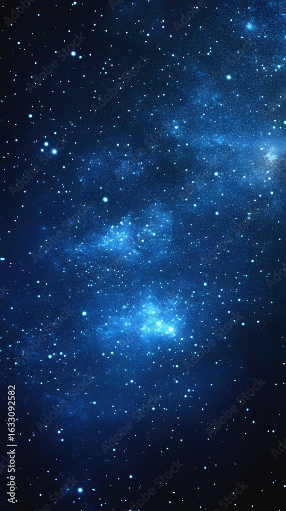 Obraz premium Starry sky background, blue night sky full of stars, glowing stars in the dark space, starry background, dark night, stars in the distance, starlight, dark background with a blue glow, night sky. 
