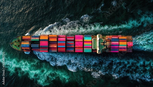 Cargo ship at sea, colorful containers © Fajar