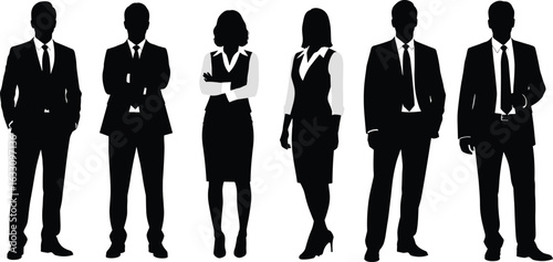 Corporate Business Team Silhouettes, Office Staff Group, Professional Workforce, Business Collaboration, Teamwork Concept, Formal Attire, Business People Unity