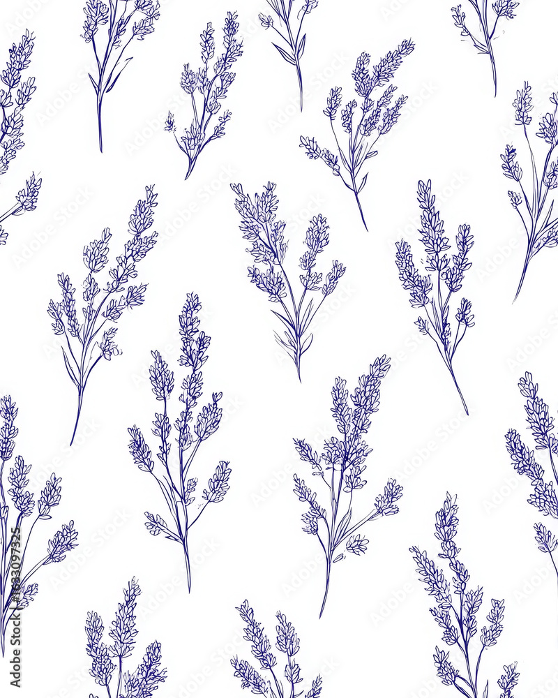Obraz premium Delicate lavender floral pattern in minimal doodle style, perfect for fabric design