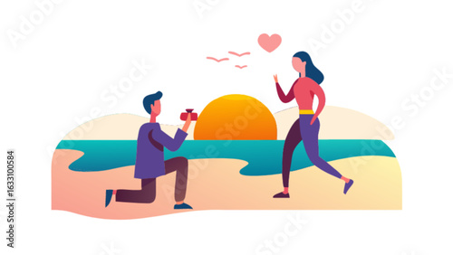 Romantic beach proposal vector illustration for engagement wedding love and relationship graphics design assets