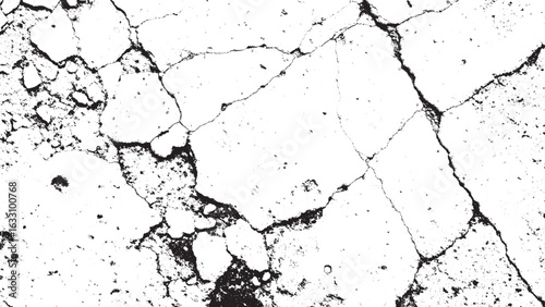 High Contrast Black and White Grunge Cracked Overlay Texture Abstract Vector Background