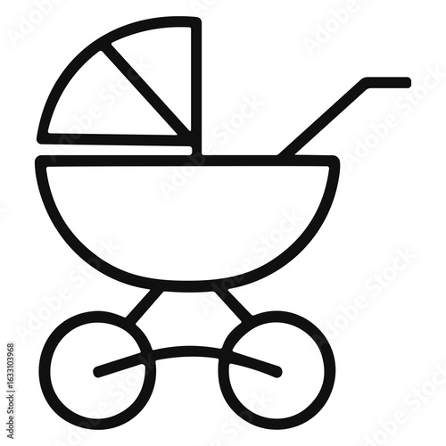 Simple Line Art Baby Stroller Outline Graphic Element Illustration