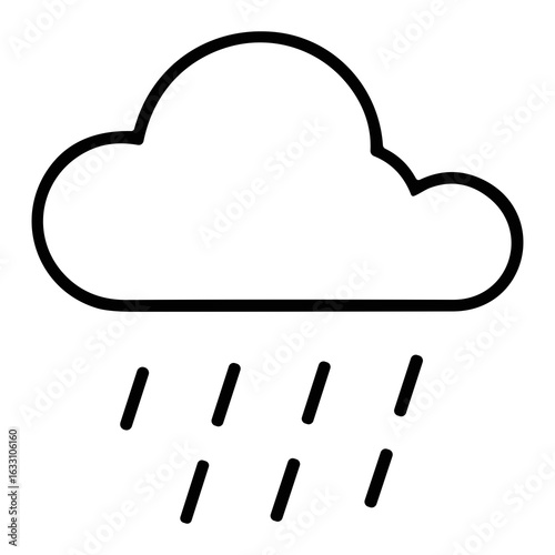 Simple Outline Weather Rain Cloud with Droplets Minimalist Graphic Element