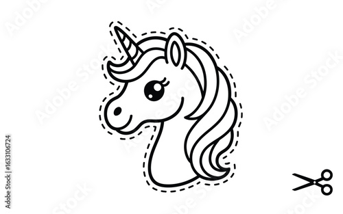 Unicorn head cut-out with scissors mythical creature