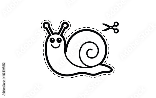 Smiling snail with shell and scissors mollusk garden