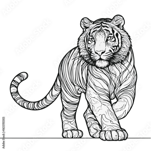 Decorative Tiger Line Art for Coloring Page