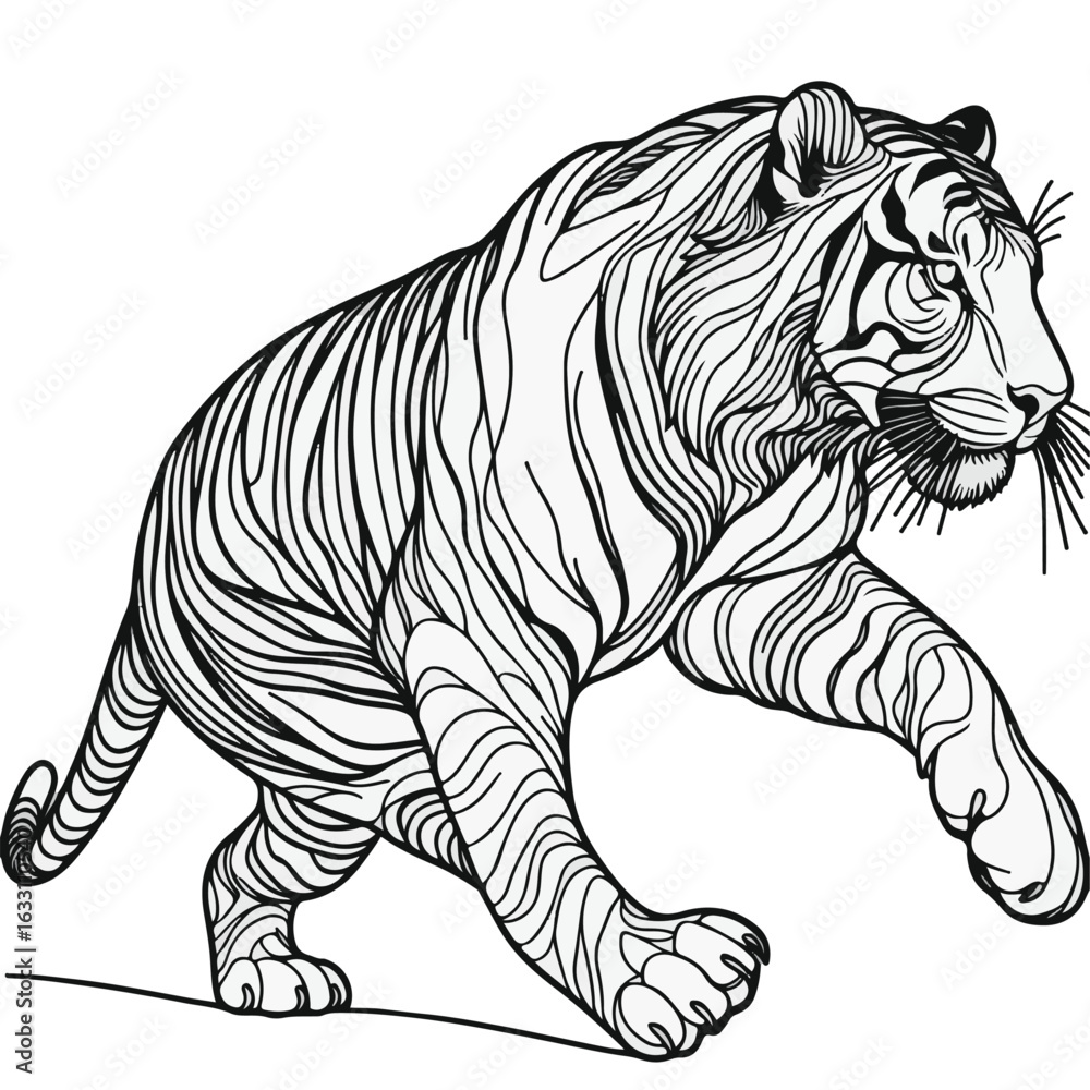 Fototapeta premium Decorative Tiger Line Art for Coloring Page
